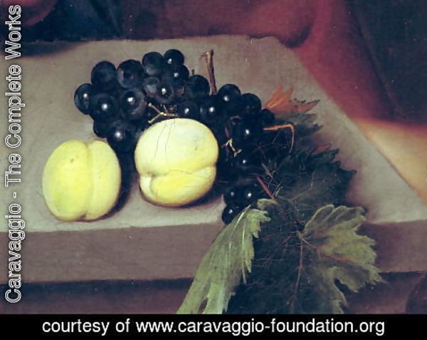 Caravaggio - The Sick Bacchus, detail of peaches and grapes, 1591