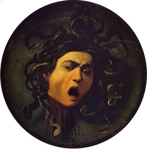 Medusa, painted on a leather jousting shield, c.1596-98