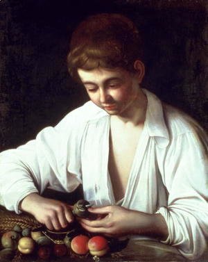 A Young Boy Peeling an Apple